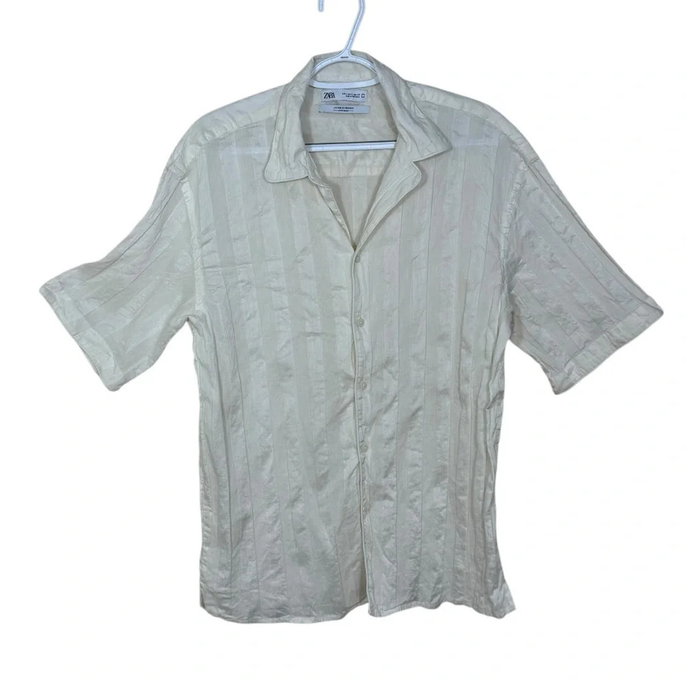 Zara Javier Medina artesano camo collar shirt size large